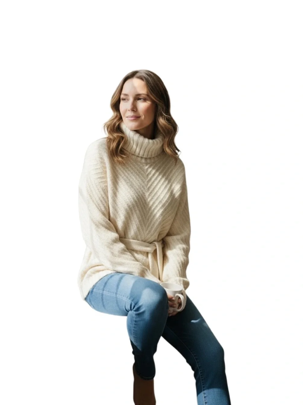 Irish Fisherman Knit Turtleneck Sweater - Cream - Picture 6 of 11
